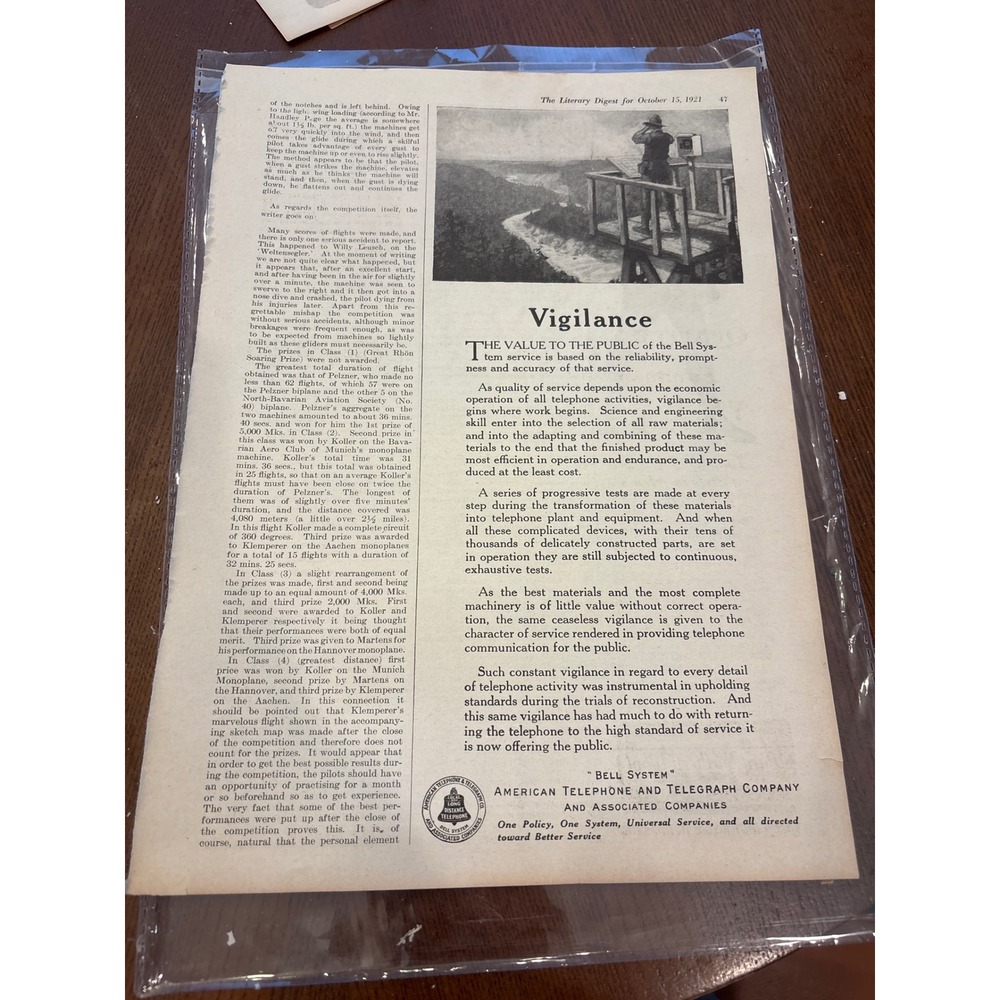 Vintage Bell System Patrick-Duluth 1921 Print Ad Black White Ephemera Art